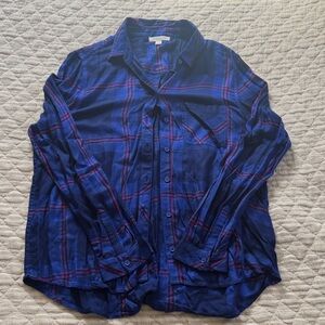 beachlunchlounge Navy and Pink Plaid Button-Down Shirt